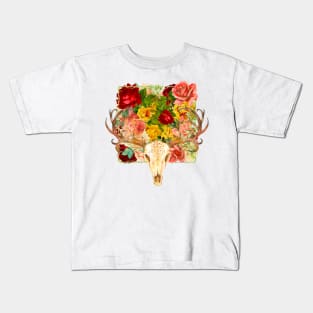 Flowered Deer Skull Kids T-Shirt